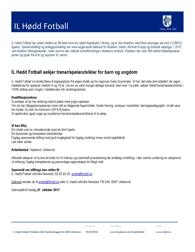 Utlysningstekst 18.10.2017